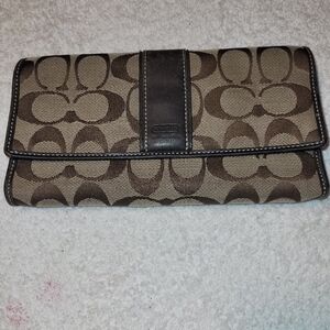 Coach Brown Tan Zip Around Wallet  With Coach Monogram